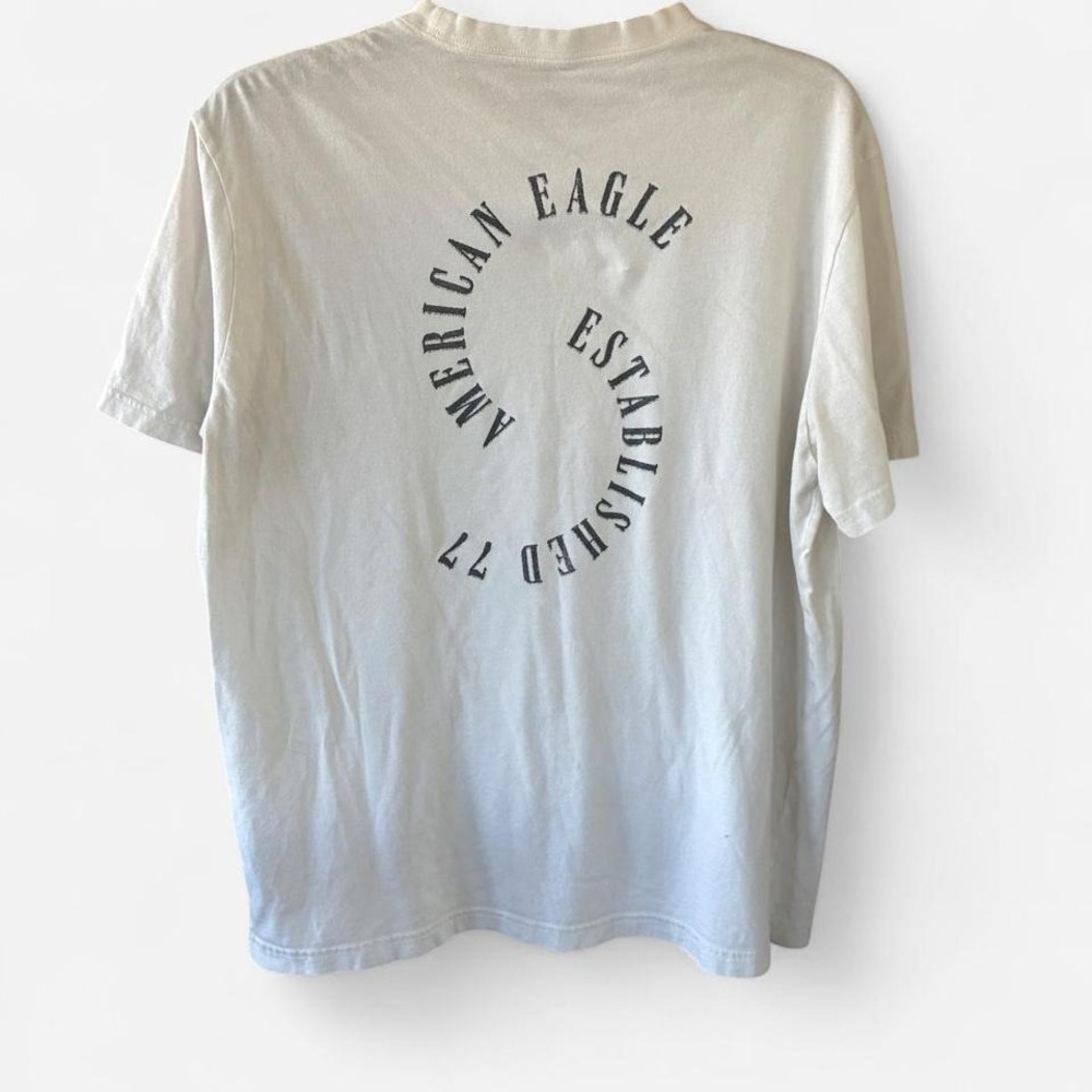 American Eagle white cotton tee logo‎ swirl design standard fit shirt Size M y2k